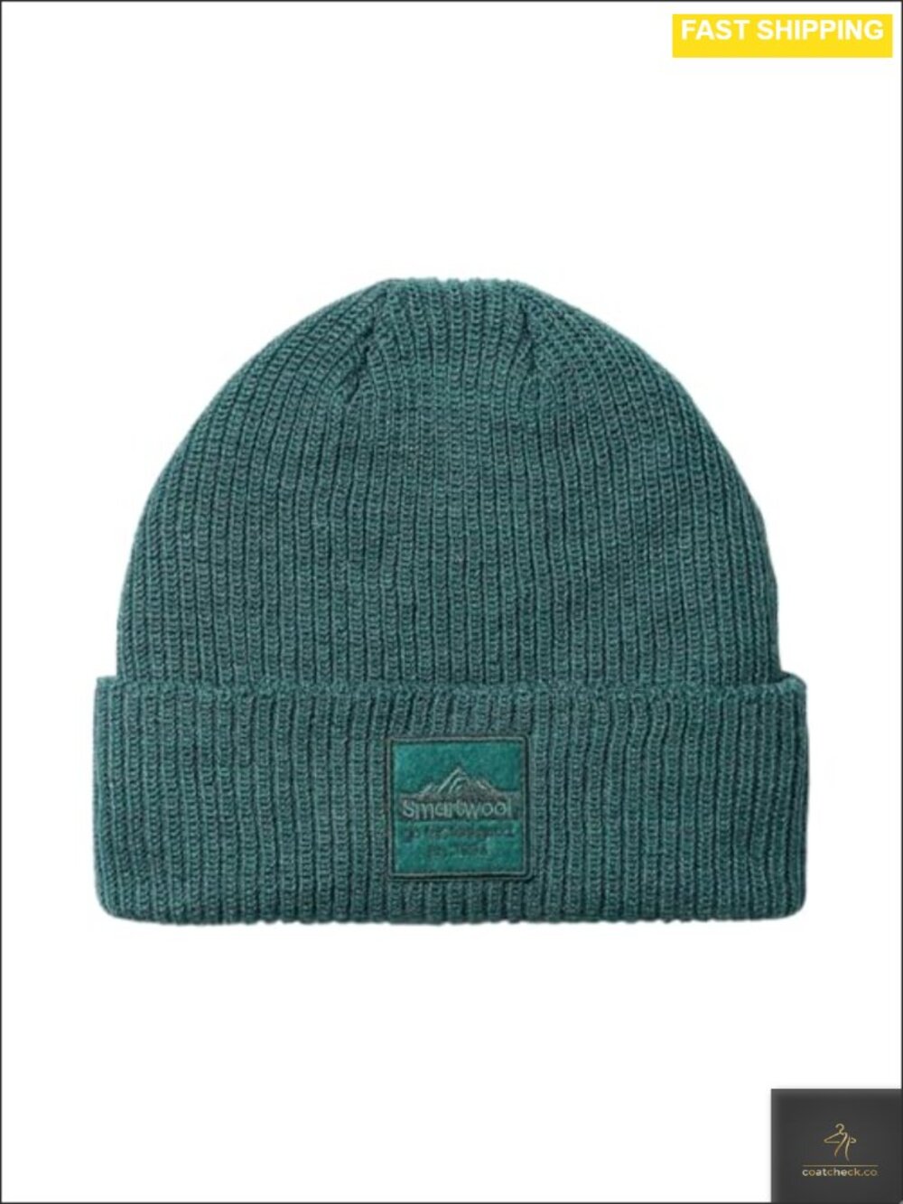 Merino Wool Rib Knit Patch Beanie Double-Layer Winter Hat
